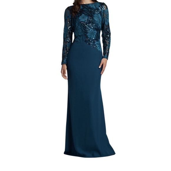 Tadashi Shoji Dresses & Skirts - Tadashi Shoji Maxi Dress Women's Size 8 Floral Sequin Long Sleeve Stretch Cóctel